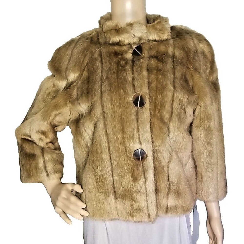 NWT Alpine Studio Vintage Faux Fur 3/4 Sleeve Coat Mink Whiskey Size Medium  T43